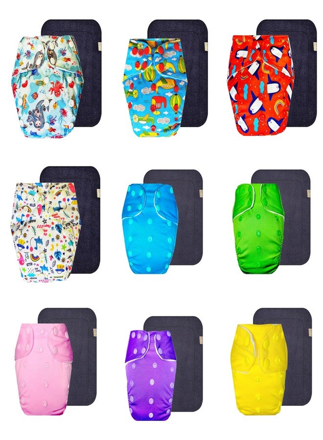 Dumbledo Premium Cloth Diaper with Gray Insert (Pack of 9) | Soft & Gentle | 6-Layer Absorbent Pad | Adjustable Snaps | Trusted by Moms | 3 Months - 3 Years | Unisex Baby - Image 1