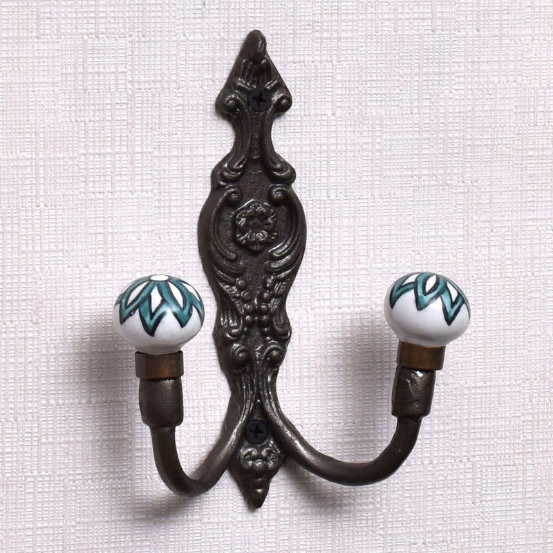 Indian-Shelf IndianShelf Double Hook Green Unique Coat Hooks Ceramic Wall Hooks Hooks for Hanging Coats Decorative Hooks Wall Hooks Decorative - Image 1