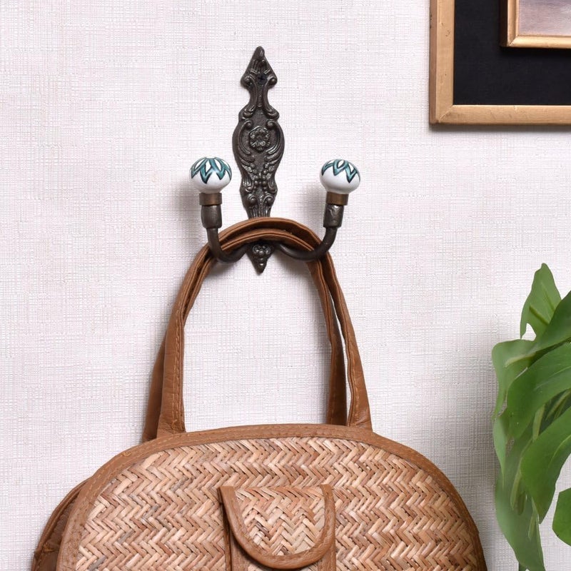 Indian-Shelf IndianShelf Double Hook Green Unique Coat Hooks Ceramic Wall Hooks Hooks for Hanging Coats Decorative Hooks Wall Hooks Decorative - Image 2