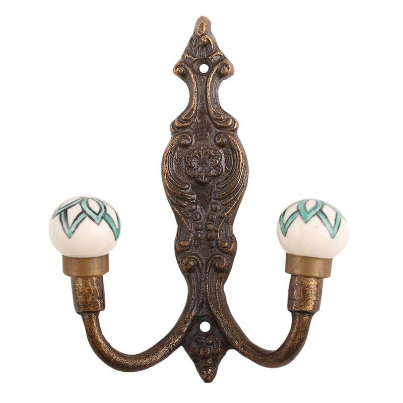 Indian-Shelf IndianShelf Double Hook Green Unique Coat Hooks Ceramic Wall Hooks Hooks for Hanging Coats Decorative Hooks Wall Hooks Decorative - Image 3