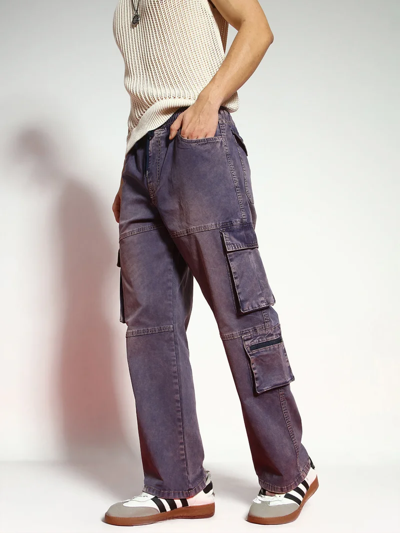Urbano Fashion  Urbano Fashion Men's Dark Blue Loose Baggy Fit Travel Cargo Jeans with 8 Pockets Stretchable for Men | Best Price UAE