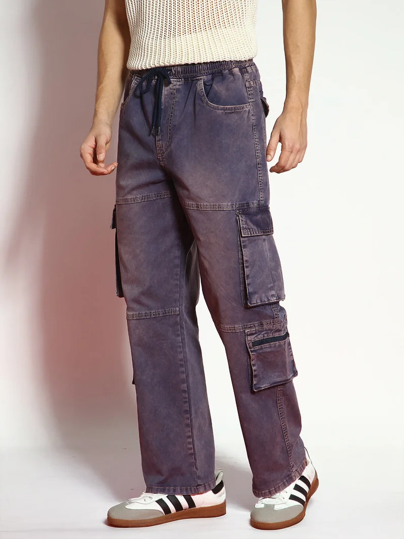 Urbano Fashion  Urbano Fashion Men's Dark Blue Loose Baggy Fit Travel Cargo Jeans with 8 Pockets Stretchable for Men | Best Price UAE