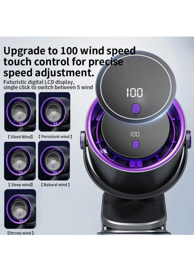 زيتيك مروحة ملقطية بسرعة 100 مع شاشة ذكية وبطارية كبيرة السعة، مروحة تدوير عالية السرعة، مُوزع هواء فائق الهدوء، 7 شفرات تبريد توربو، مناسبة للمكتب، غرفة النوم، التخييم والسفر - Image 3