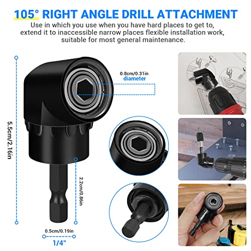 Gallia Flexible Drill Bit Extension Set 19pcs, Hex Shank 105°Right Angle Drill Attachment, 3pcs Drill Bit Holder Extension, 1/4 3/8 1/2" Universal Socket Adapter, Screwdriver Bit Kit - Image 5