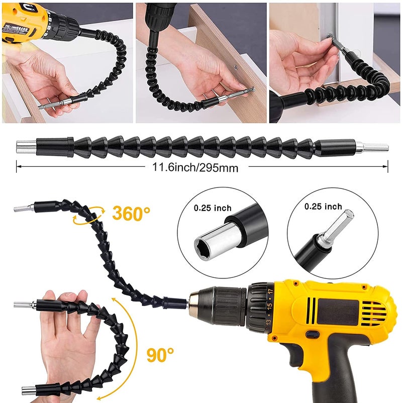 Gallia Flexible Drill Bit Extension Set 19pcs, Hex Shank 105°Right Angle Drill Attachment, 3pcs Drill Bit Holder Extension, 1/4 3/8 1/2" Universal Socket Adapter, Screwdriver Bit Kit - Image 2