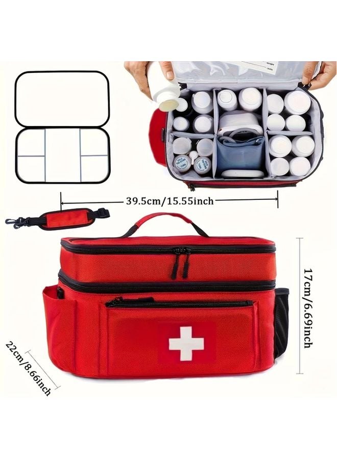 Large Capacity Travel Medicine Storage Bag Black First Aid Kit Durable Nylon - Image 3