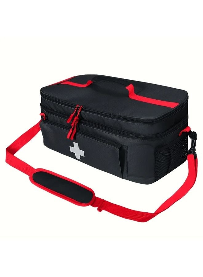 Large Capacity Travel Medicine Storage Bag Black First Aid Kit Durable Nylon - Image 1