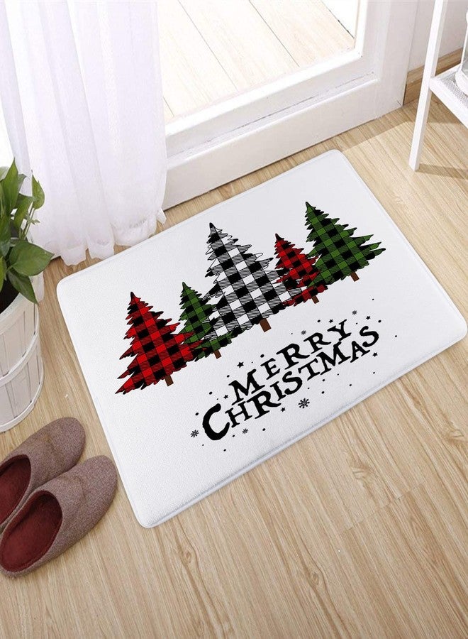 LB Merry Christmas Bath Mat for Bathroom, Farmhouse Vintage Christmas Black and White Check Plaid Tree Bathroom Rug, Red and Green Pine Trees Non Slip Absorbent Bathroom Mat Doormat, 24x16 Inch - Image 4