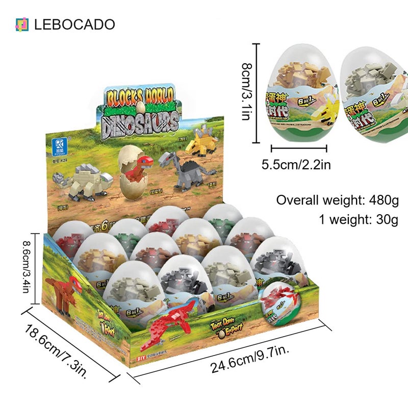 LEBOCADO Mini Building Block Sets,12 Pack Dinosaur Toys Building Blocks, 6 in 1 STEM Toys Eggs Building Sets, Party Favors for Kids Goodie Bags Prizes Birthday - Image 2