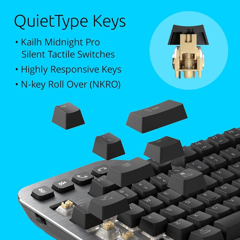 Kensington Kensington MK7500F Silent Mechanical Keyboard  Full Size Wireless Backlit Rechargeable Battery Customizable Keys SpillProof Includes Wrist Rest Windows  macOS - Image 3