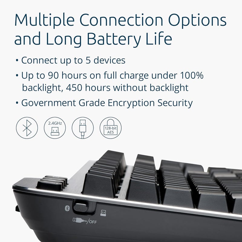 Kensington Kensington MK7500F Silent Mechanical Keyboard  Full Size Wireless Backlit Rechargeable Battery Customizable Keys SpillProof Includes Wrist Rest Windows  macOS - Image 4