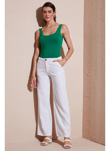 ليلا Cotton Standard Fit High Waist Wide Leg Pants Women's Pants 668yp5193