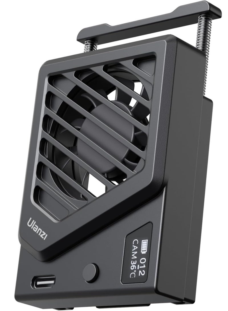 يولانزي مروحة تبريد الكاميرا، مروحة تبريد ذكية مصغرة مع قاعدة قابلة للتمدد، مراقبة في الوقت الحقيقي قابلة للتعديل ومنفذ شحن نوع-C، متوافقة مع سوني كانون فوجي فيلم نيكون (أسود) - Image 1