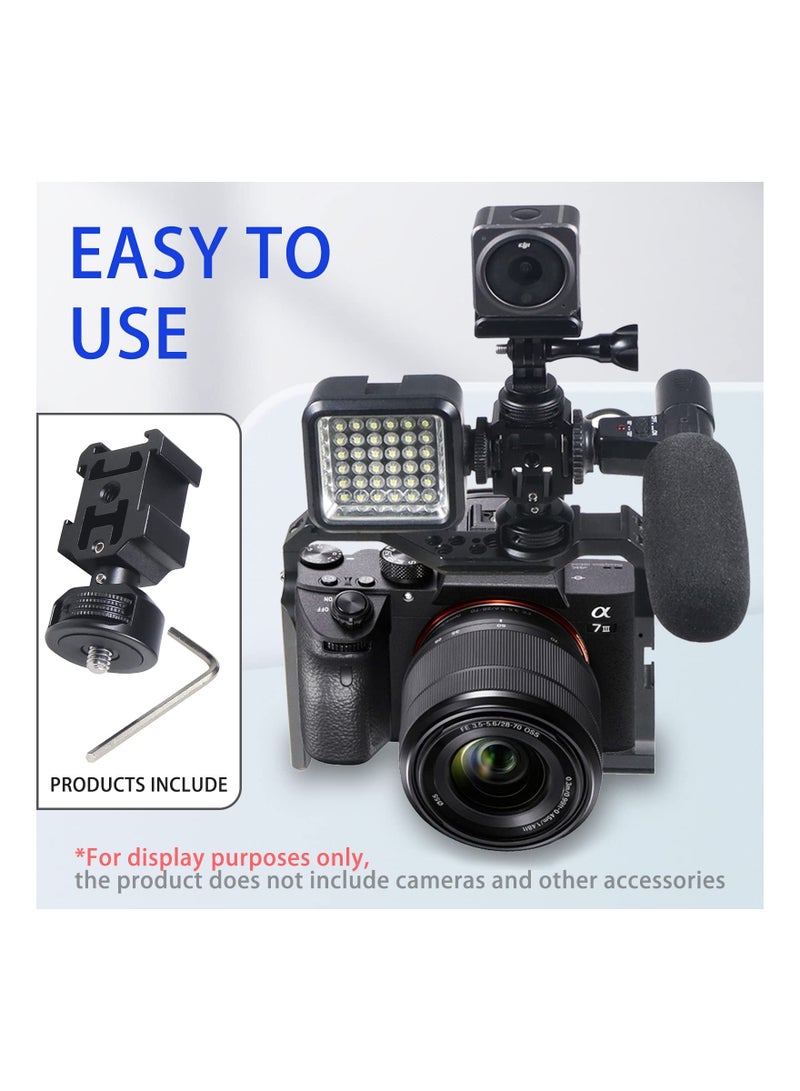 Excefore Camera Hot Shoe Extension Bracket with Triple Cold Shoe Mounts for Microphone LED Video Light, 1/4'' Screw for Magic Arm, Aluminum Shoe Mount Compatible with Nikon Canon Sony Cameras - Image 5