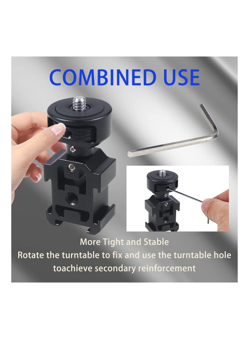 Excefore Camera Hot Shoe Extension Bracket with Triple Cold Shoe Mounts for Microphone LED Video Light, 1/4'' Screw for Magic Arm, Aluminum Shoe Mount Compatible with Nikon Canon Sony Cameras - Image 4