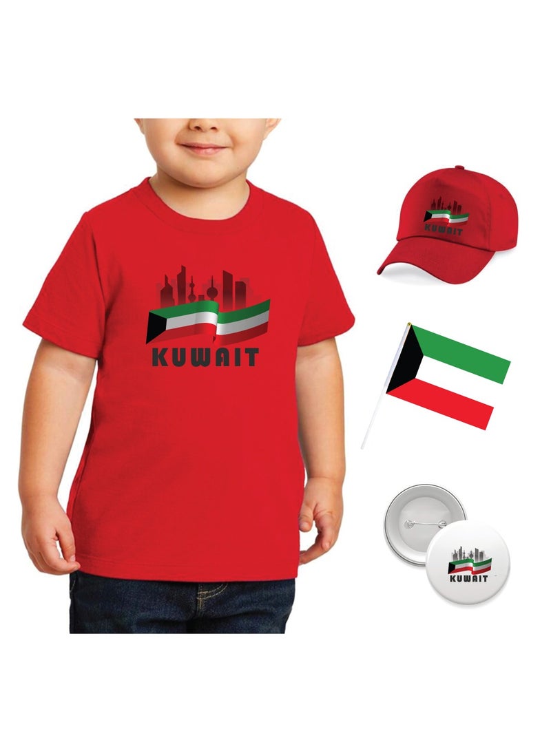 PRINTSHOP4ME Kuwait National Day Gift Set for Boys - T-Shirt - Cap - Badge and Flag Set - Celebrate Kuwait National Day with this Kids Combo Pack in Style - Image 1