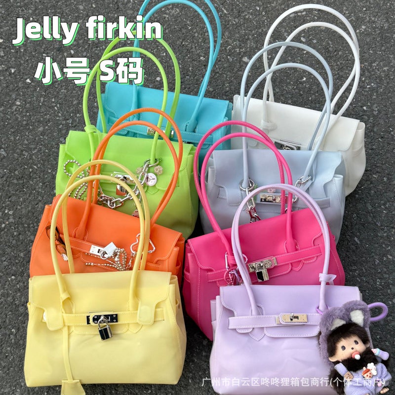 Korean Style Small Jelly Firkin Bucket Bag Handbag Shoulder Bag for Women - Image 1