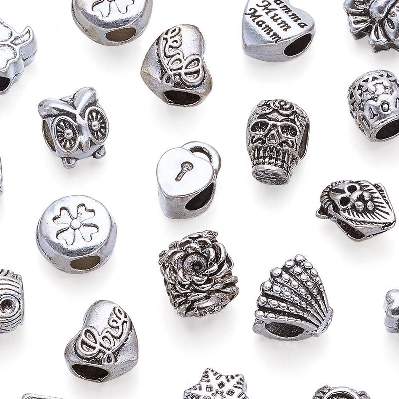 34 Zinc Alloy Tibetan Silver Vintage Hole Beads For Jewelry Bracelet Necklace Making - Image 5