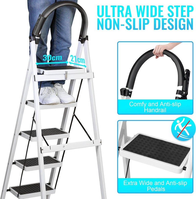UREVO Foldable Ladder 6 Steps with Anti-Slip Pedal for Home, Kitchen, Garden, and Office - Image 2