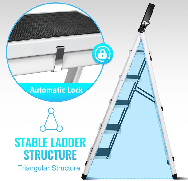 UREVO Foldable Ladder 6 Steps with Anti-Slip Pedal for Home, Kitchen, Garden, and Office - Image 4