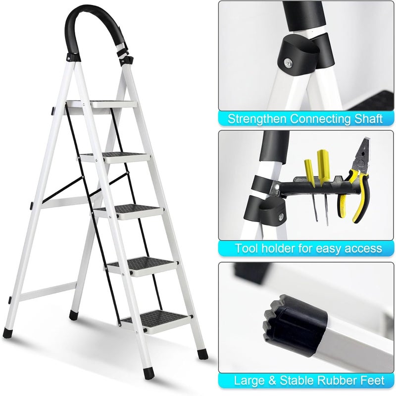 UREVO Foldable Ladder 6 Steps with Anti-Slip Pedal for Home, Kitchen, Garden, and Office - Image 3