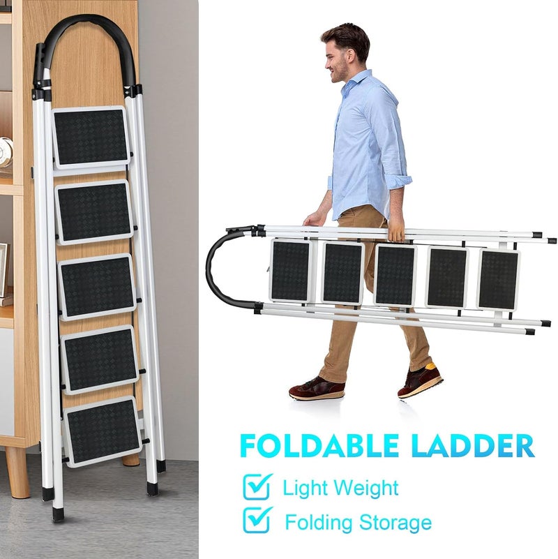 UREVO Foldable Ladder 6 Steps with Anti-Slip Pedal for Home, Kitchen, Garden, and Office - Image 5
