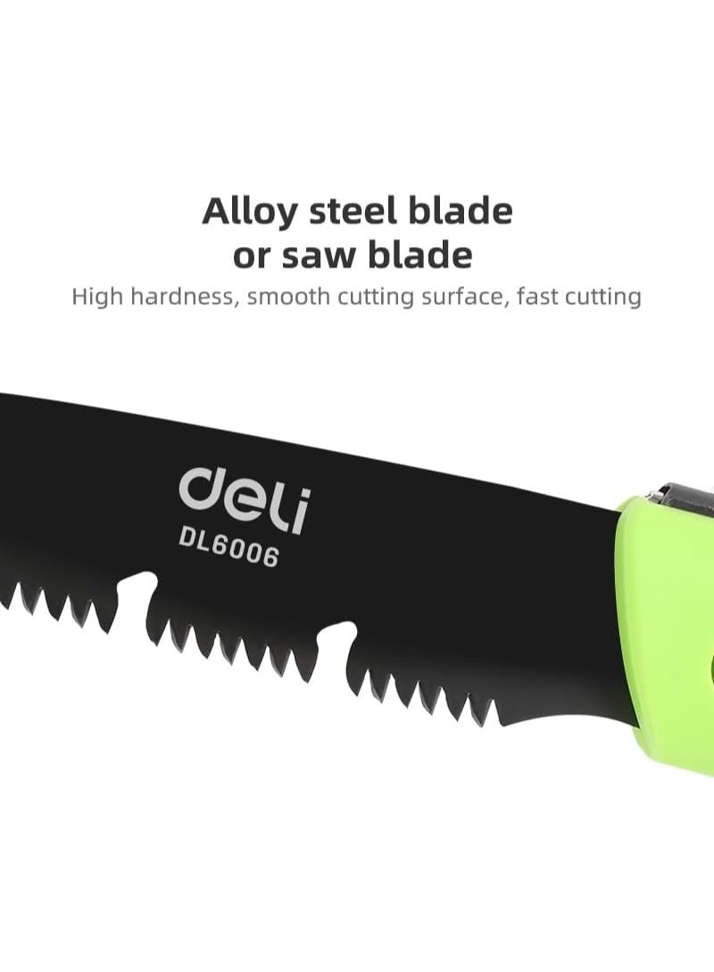 Deli 170mm Folding Saw - High-Quality Green Pruning Saw with Safety Lock - Compact & Portable Wood Cutting Tool - Image 1