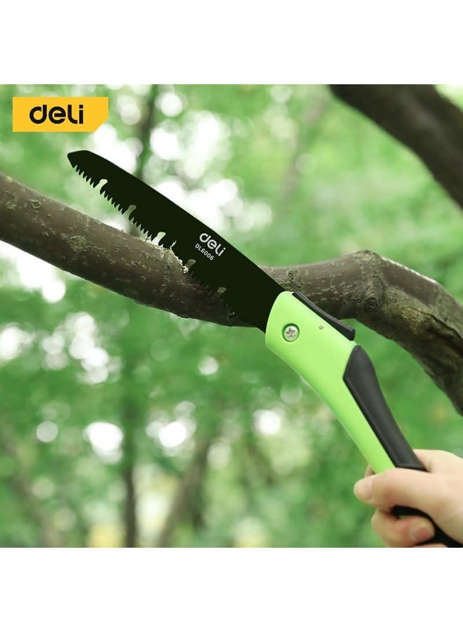 Deli 170mm Folding Saw - High-Quality Green Pruning Saw with Safety Lock - Compact & Portable Wood Cutting Tool - Image 5