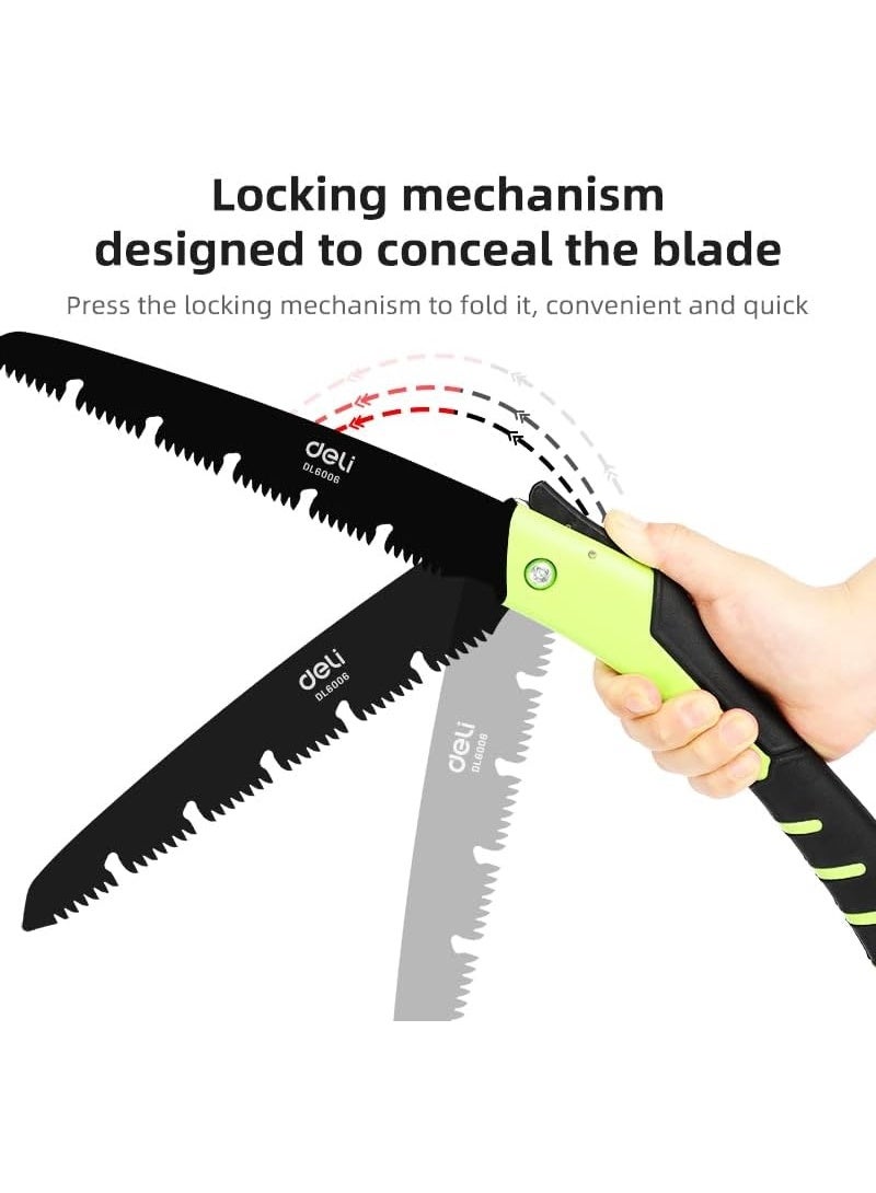Deli 170mm Folding Saw - High-Quality Green Pruning Saw with Safety Lock - Compact & Portable Wood Cutting Tool - Image 4