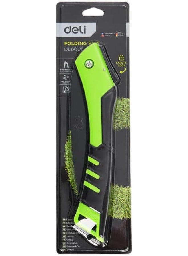 Deli 170mm Folding Saw - High-Quality Green Pruning Saw with Safety Lock - Compact & Portable Wood Cutting Tool - Image 3