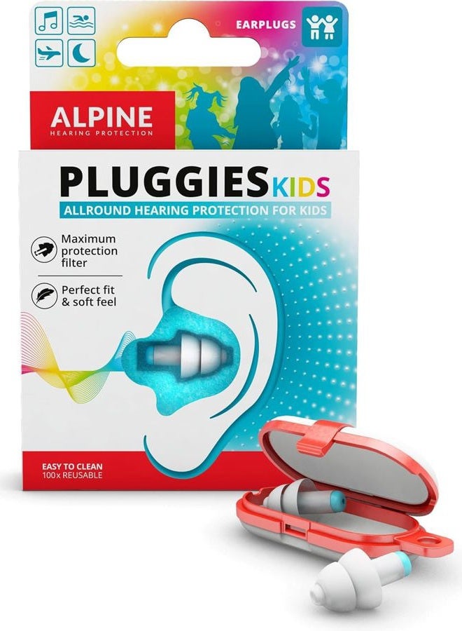 Alpine Pluggies Kids Ear Plugs for Small Ear Canals – Noise Cancelling Earplugs for Kids Age 5-12 Multifunctional Hearing Protection for Flying and Swimming - Hypoallergenic Reusable Filter Earplugs - Image 1