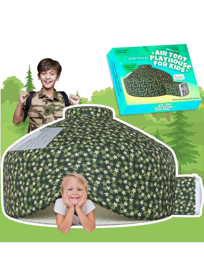 Skywin Air Tent Fort Large Camo Stars With Floor Playhouse For Kids - Inflatable Kids Fort Sets Up And Stores Away In Seconds (Fan Not Included)  - Image 1