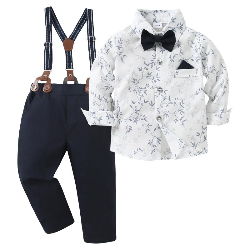 nilikastta Baby Boy Wedding Outfit Toddler Suspenders Boys Outfit Suits for Boys Formal Dress ShirtBowtieSuspender Pants for Wedding 1218 Months - Image 2