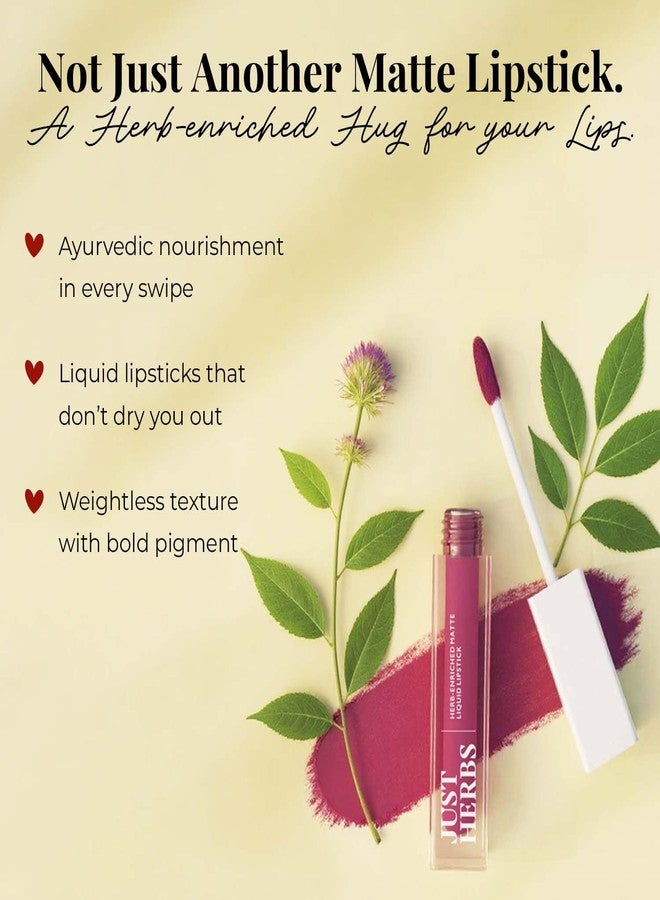 جاست هيربز أحمر شفاه سائل مطفي غني بالأعشاب من جست هيربس | مجموعة من 3 قطع | أحمر شفاه سائل للنساء | مناسب للاستخدام من الصباح إلى المساء | مرطب وخفيف الوزن | أشواغاندا وبراهمي - Image 4