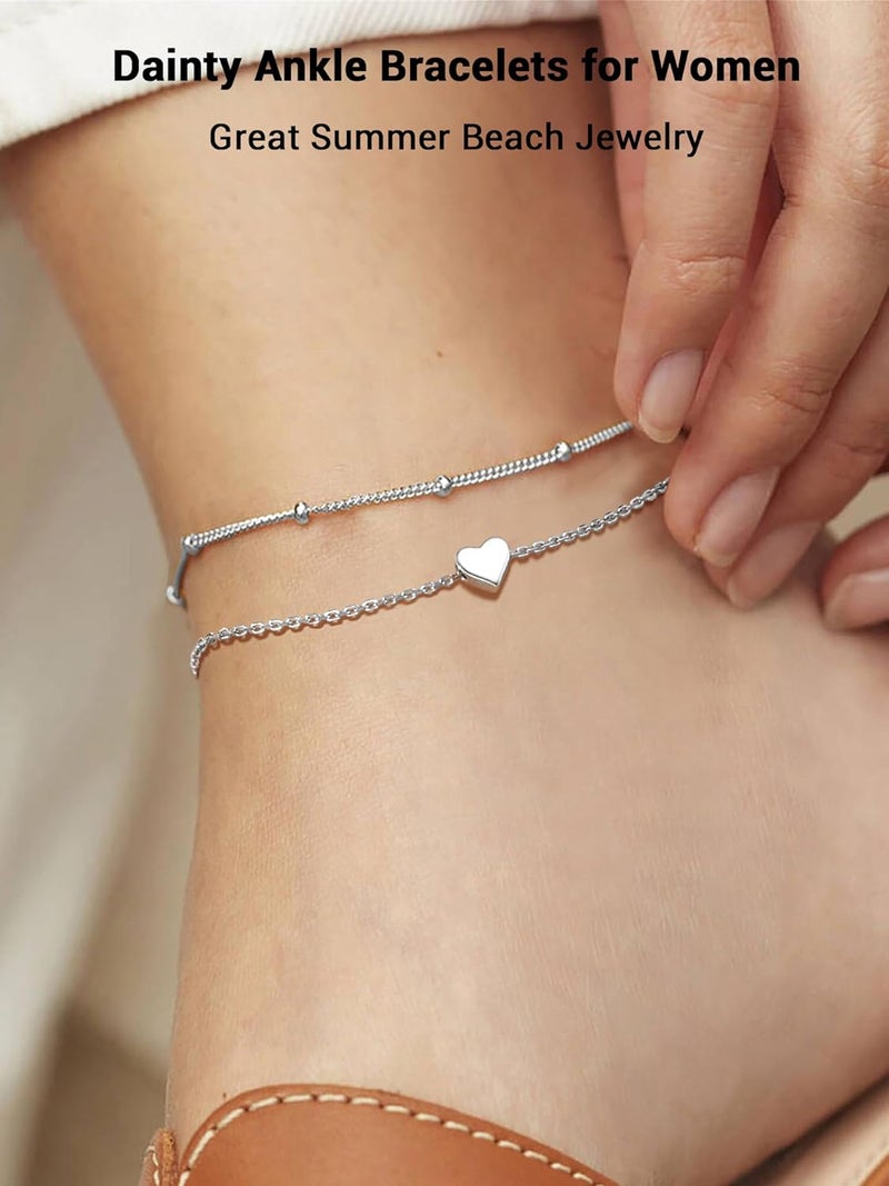 PROSILVER 925 Sterling Silver Ankle Bracelets For Women, Stylish Chain Anklets, Summer Beach Jewelry, 8.6-10.6 Inch Adjustable, Come with Box - Image 3