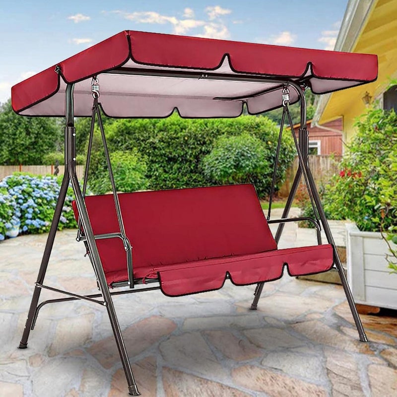 klarako Replacement Canopy For 3 Seater Garden Swing With Outdoor Swing Cushions Cover Oxford Cloth Patio Swing Cover Waterproof Uv Protection Patio Swing Cover (Red) - Image 1