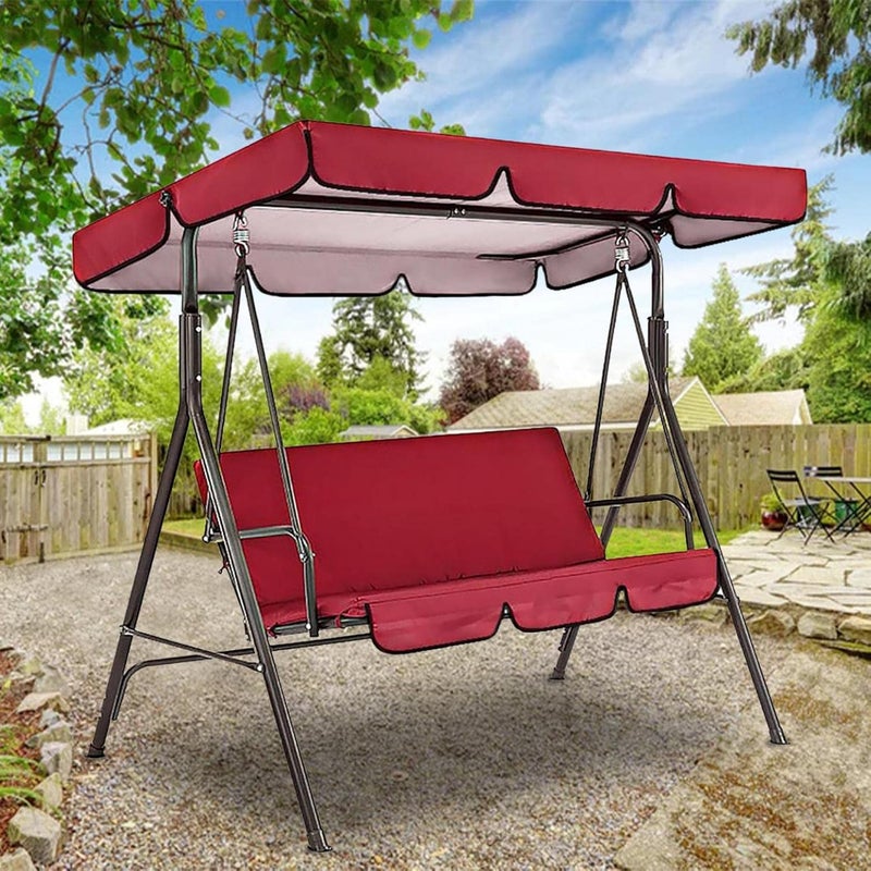 klarako Replacement Canopy For 3 Seater Garden Swing With Outdoor Swing Cushions Cover Oxford Cloth Patio Swing Cover Waterproof Uv Protection Patio Swing Cover (Red) - Image 3