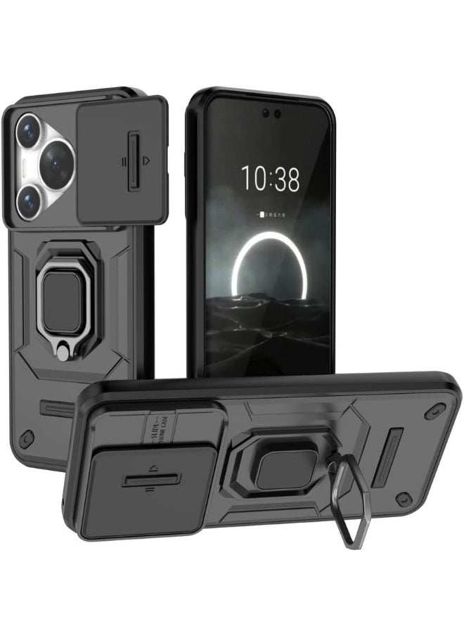 RUGGED SHIELD Huawei Pura 70 Case Cover, Pura 70 Case (NOT for Pura 70 Pro) with Slide Camera Cover, Heavy Duty Anti Drop Shockproof Phone Case Cover with Kickstand for HUAWEI Pura 70, Black  - Image 1
