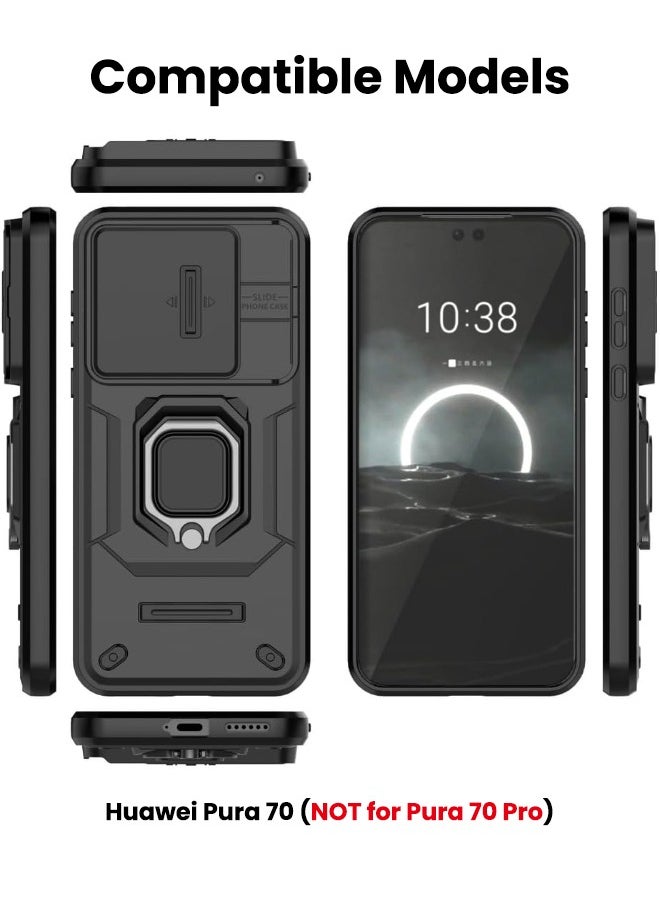 RUGGED SHIELD Huawei Pura 70 Case Cover, Pura 70 Case (NOT for Pura 70 Pro) with Slide Camera Cover, Heavy Duty Anti Drop Shockproof Phone Case Cover with Kickstand for HUAWEI Pura 70, Black  - Image 2