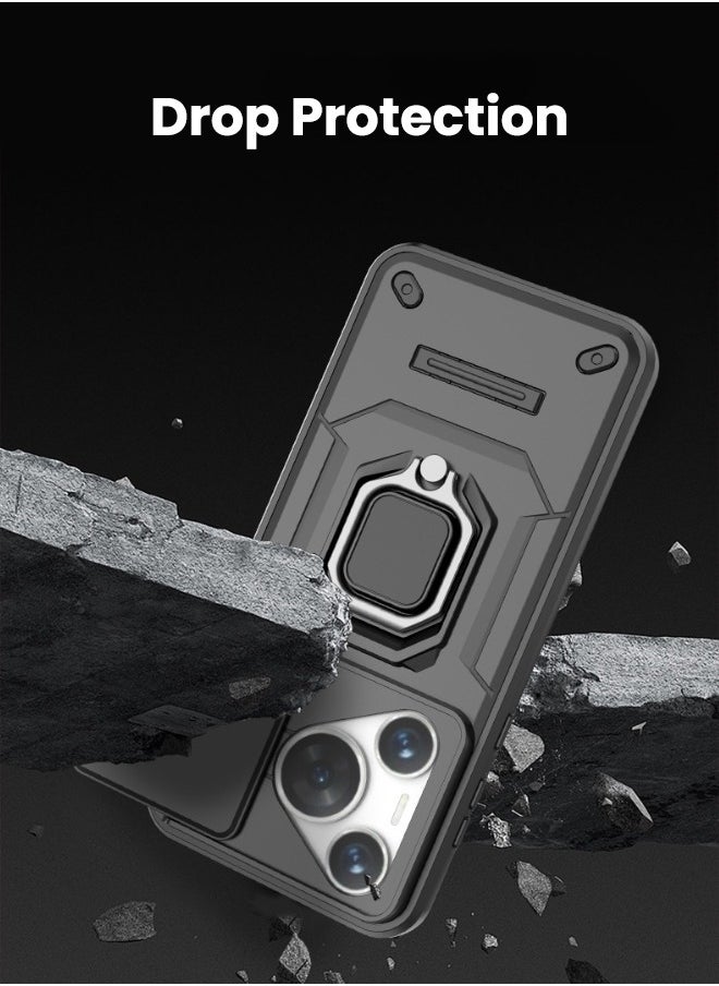 RUGGED SHIELD Huawei Pura 70 Case Cover, Pura 70 Case (NOT for Pura 70 Pro) with Slide Camera Cover, Heavy Duty Anti Drop Shockproof Phone Case Cover with Kickstand for HUAWEI Pura 70, Black  - Image 4