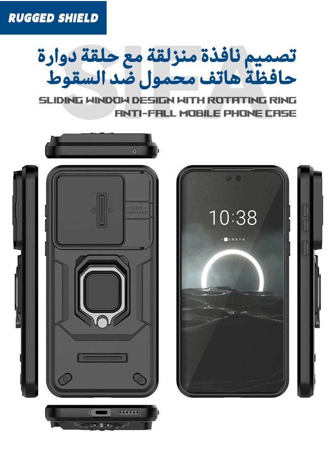 RUGGED SHIELD - Huawei Pura 70 Case Cover, Pura 70 Case with Slide Camera Cover, Military Grade Heavy Duty Anti Drop Shockproof Phone Case Cover with Kickstand for HUAWEI Pura 70, Black - Image 1
