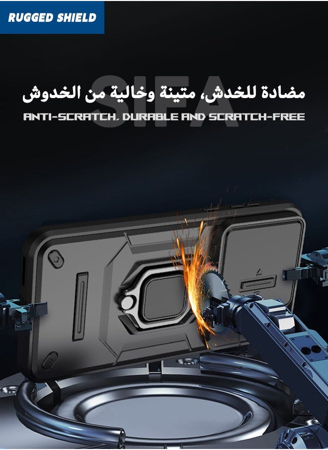 RUGGED SHIELD - Huawei Pura 70 Case Cover, Pura 70 Case with Slide Camera Cover, Military Grade Heavy Duty Anti Drop Shockproof Phone Case Cover with Kickstand for HUAWEI Pura 70, Black - Image 1