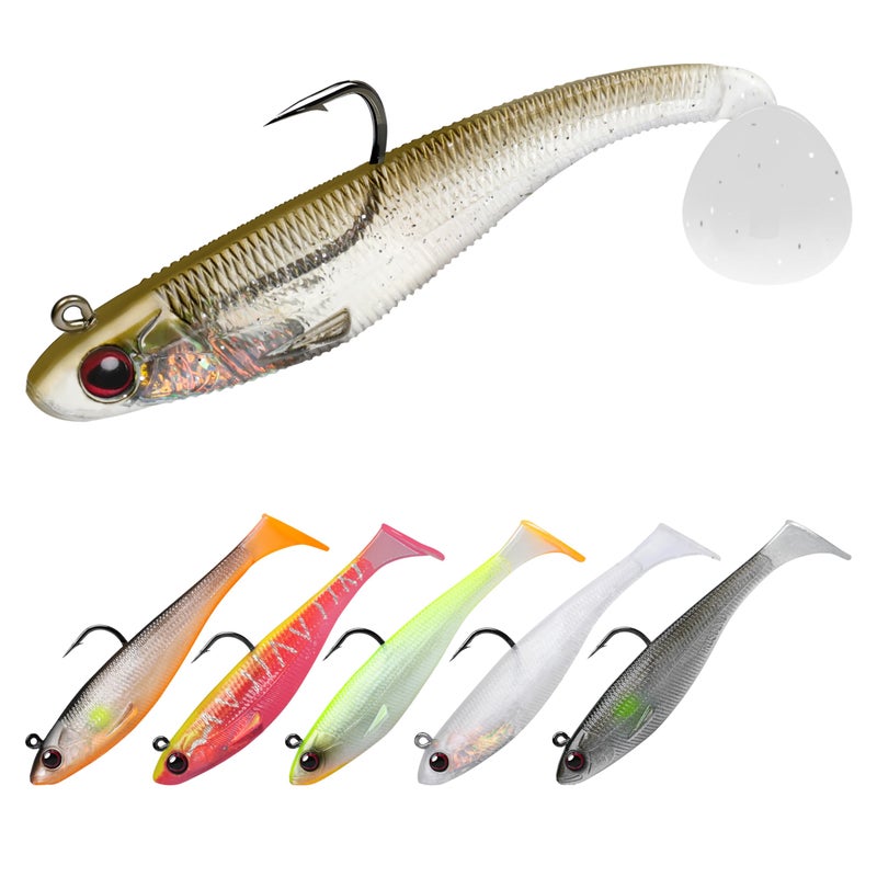 TRUSCEND Fishing Lures for Bass Trout Jighead Lures Paddle Tail Swimbaits Weedless Soft Fishing Baits Freshwater Saltwater Jigging Bass Gear Fishing Gifts for Men - Image 1