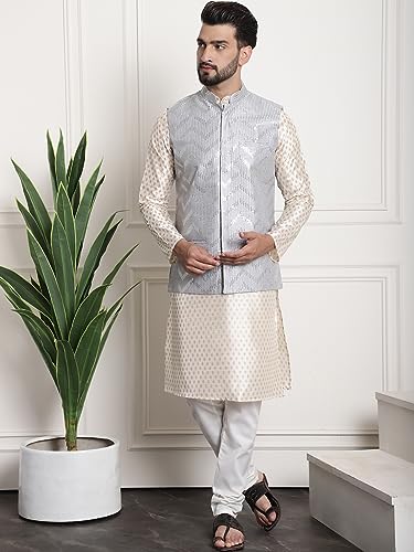 Sojanya (Since 1958 Men'S Silk Blend, Gold Sequence Embroidered Grey Color Nehru Jacket - Image 5