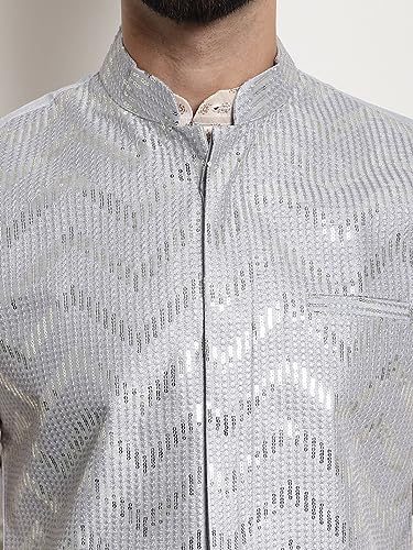Sojanya (Since 1958 Men'S Silk Blend, Gold Sequence Embroidered Grey Color Nehru Jacket - Image 4