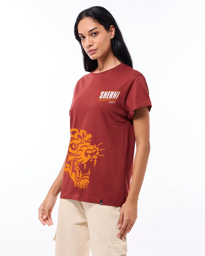 bewakoof  Women's Brick Red Sherni Graphic Printed Boyfriend T-shirt  | Best Price UAE