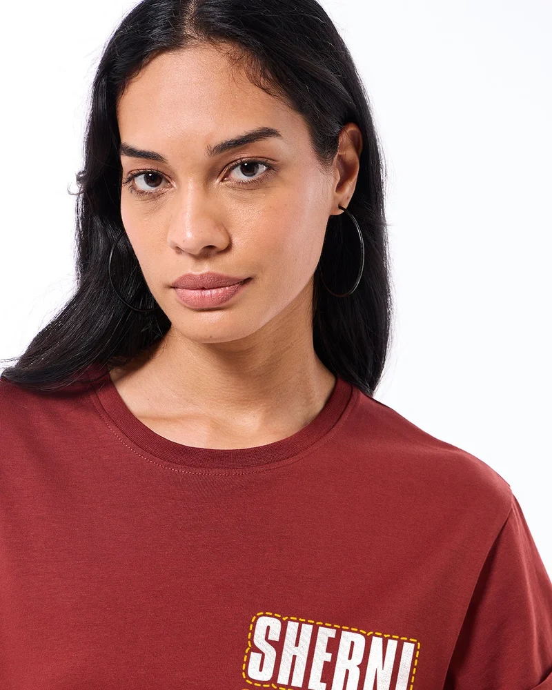 bewakoof  Women's Brick Red Sherni Graphic Printed Boyfriend T-shirt  | Best Price UAE