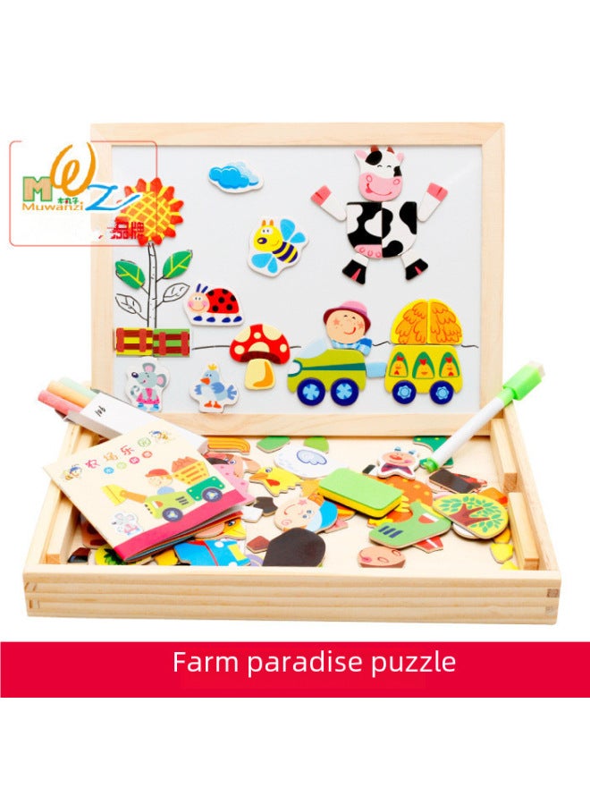 Direct Wooden Farm Storage Box Magnetic Puzzle Double-sided Puzzle Drawing Board Children's Educational Early Education Toys-Color:MWZ-Vehicle Gift Box Chilling 1.1 - Image 3