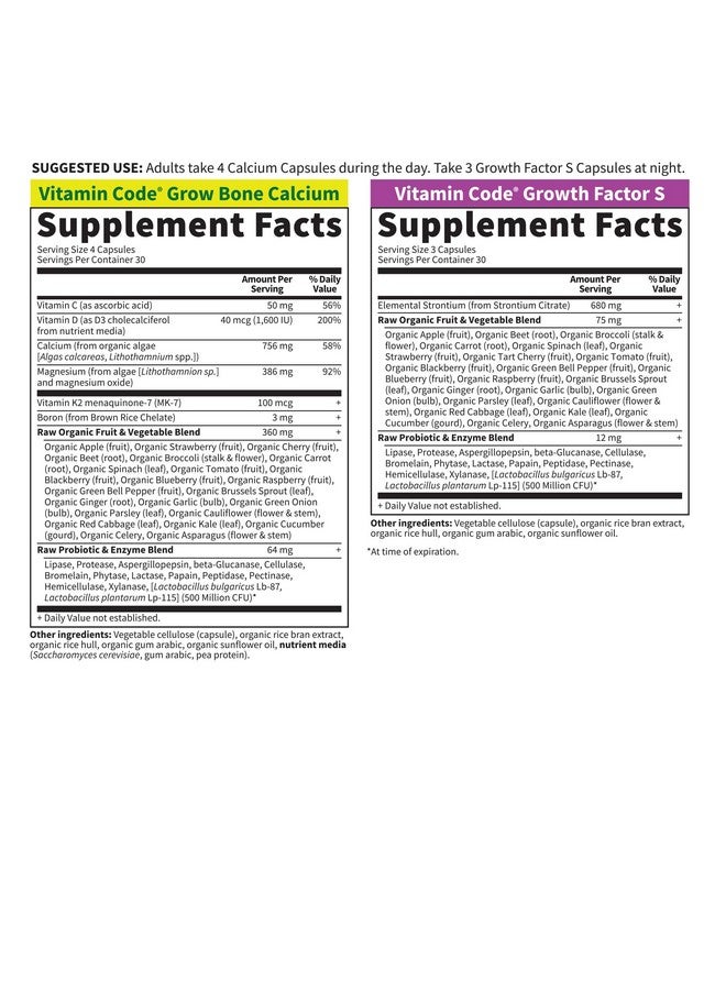 Garden of Life Garden of Life Calcium Supplement - Vitamin Code Grow Bone Made with Whole Foods, Strontium, Magnesium, K2 MK7, Vitamin D3 & C Plus Probiotics for Gut Health, 30 Day Supply  - Image 5