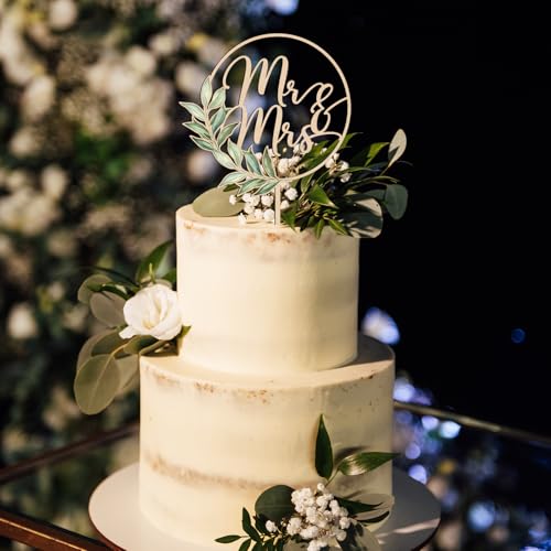 Party to Be Mr & Mrs Cake Topper Greeny Wedding Cake Topper in Wood (Design 02) - Image 2